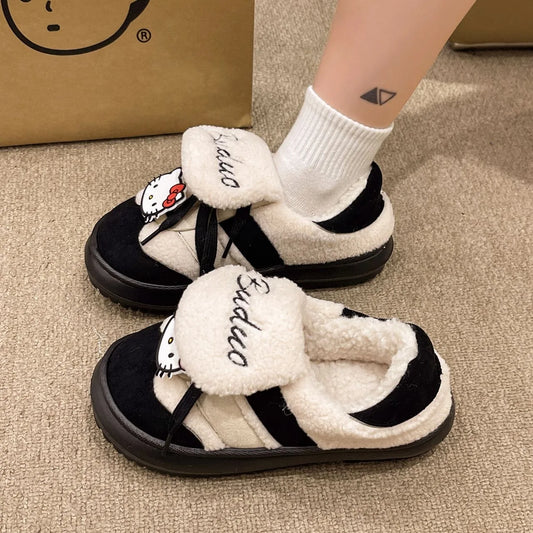 Velcro strap lamb wool sports cotton shoes Hello Kitty women's winter velvet new warm bread shoes women's casual shoes