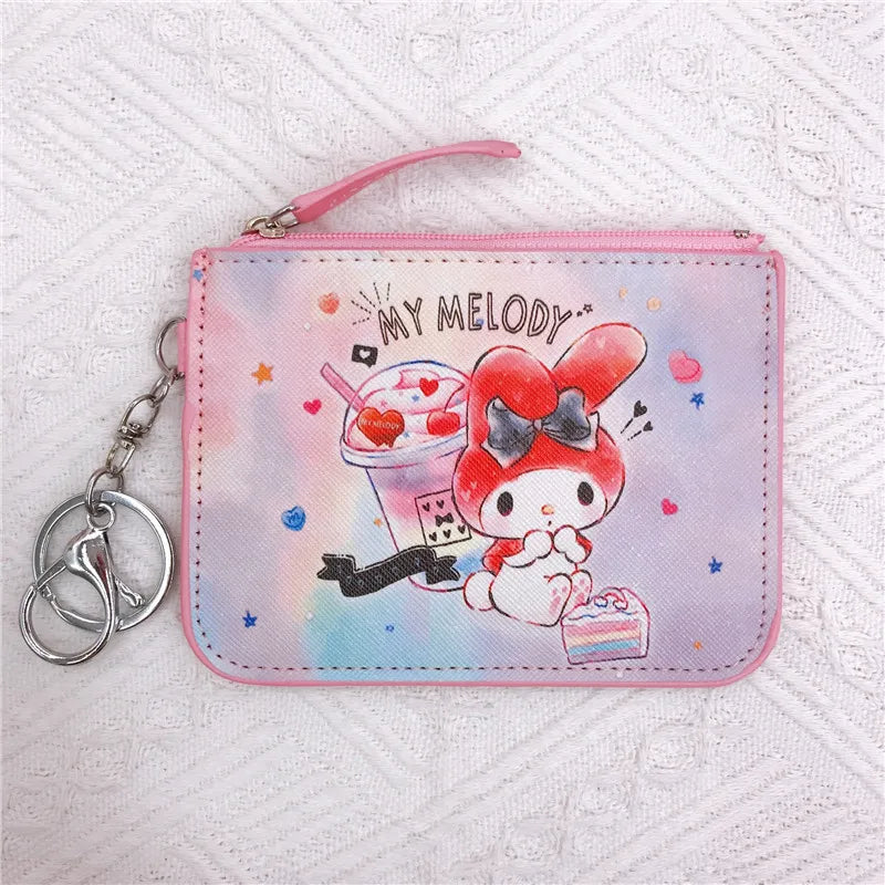 Hello Kitty Coin Purse My Melody Bag Kawaii Wallet Anime Pompom Purin Cinnamoroll Card Holder Children Pu Wallet Gifts