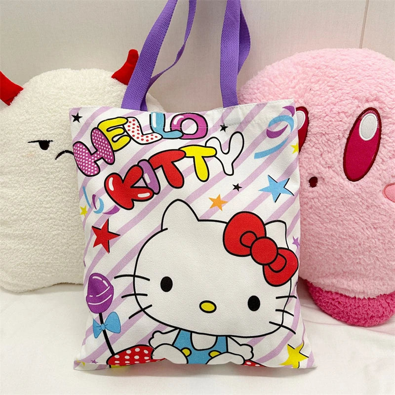 Hello Kitty Canvas Bag Kawaii Anime Student Portable Large Capacity Makeup Wash Commuting Cartoon Storage Bags Girls Gift