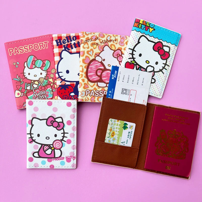 Cartoon HELLO KITTY Travel Passport Cover Wallet Unisex Business Multifunction Credit Card Purse Women's Organizer Passport Case