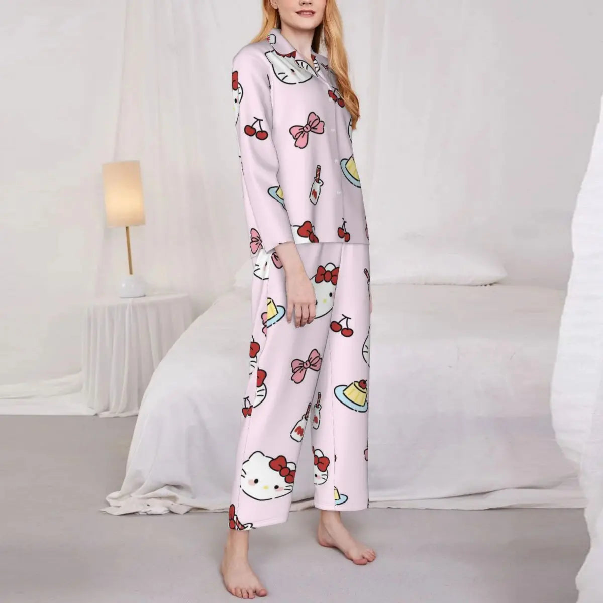 Cute Hello Kitty Women's Pajamas Set 2 Piece Set For Women Casual Long sleeve Suit