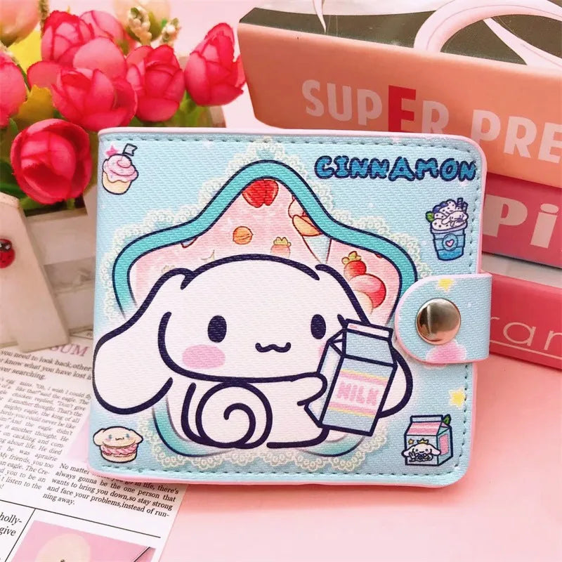 Hello Kitty Cinnamoroll My Melody Kuromi New Pu Casual Money Bag Coin Purse Card package Wallet With Buttons ﻿