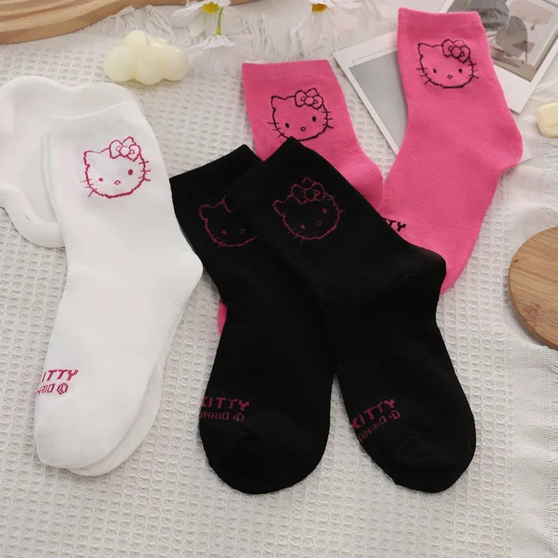 New Kawaii Hello Kitty Soft Cotton Socks Girls Students Back To School Anime Comfortable Casual Women Autumn Winter Sock Gifts