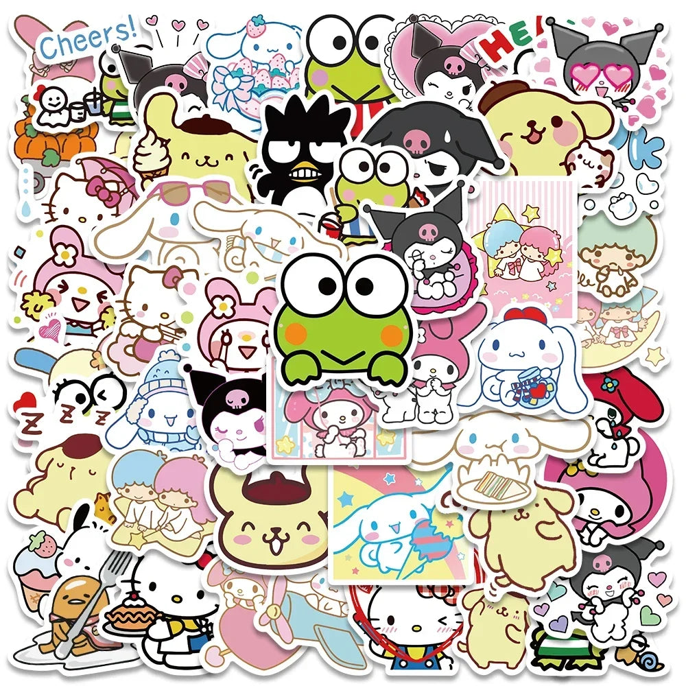 Kawaii Hello Kitty Stickers My Melody Kuromi Decals for Kids DIY Waterproof Laptop Phone Diary Cute Cartoon Sanrio Sticker Toy