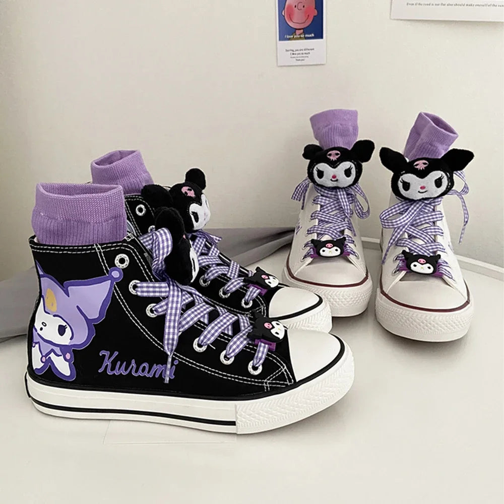 Original Kuromi High Top Canvas Shoes Rubber Non-slip Canvas Shoes Kawaii Student Japanese Girl Cute Cartoon Sneakers