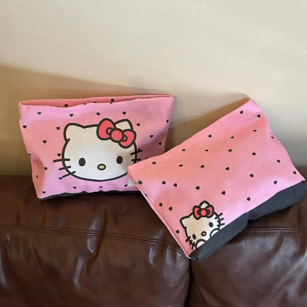 Hello Kitty Pink Sweetheart Cosmetic Bag Cute Kitty Cat Portable Canvas Travel Sundries Storage Bag Large Coin Purse