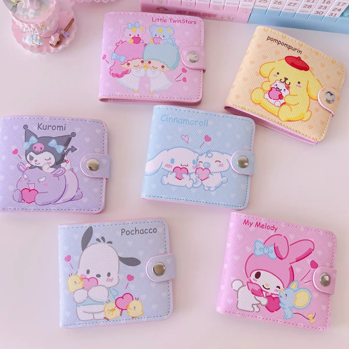 New PU Card Holder Women's Wallet Hello Kitty Kulomi Melody Cinnamoroll Portable ID Card Coin Purse Cute Girls Gifts