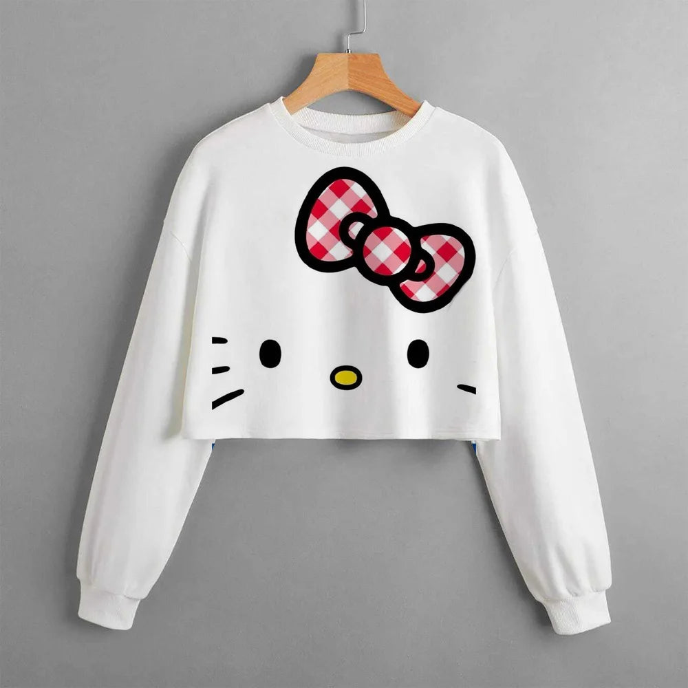 Girls' Short O Neck Long Sleeve Top Hello Kitty Cartoon Balloon Print Girls' Clothing Spring And Autumn Pullover Casual Children