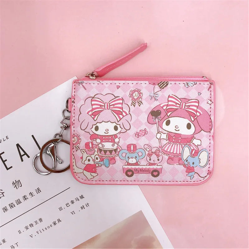 Hello Kitty Coin Purse My Melody Bag Kawaii Wallet Anime Pompom Purin Cinnamoroll Card Holder Children Pu Wallet Gifts