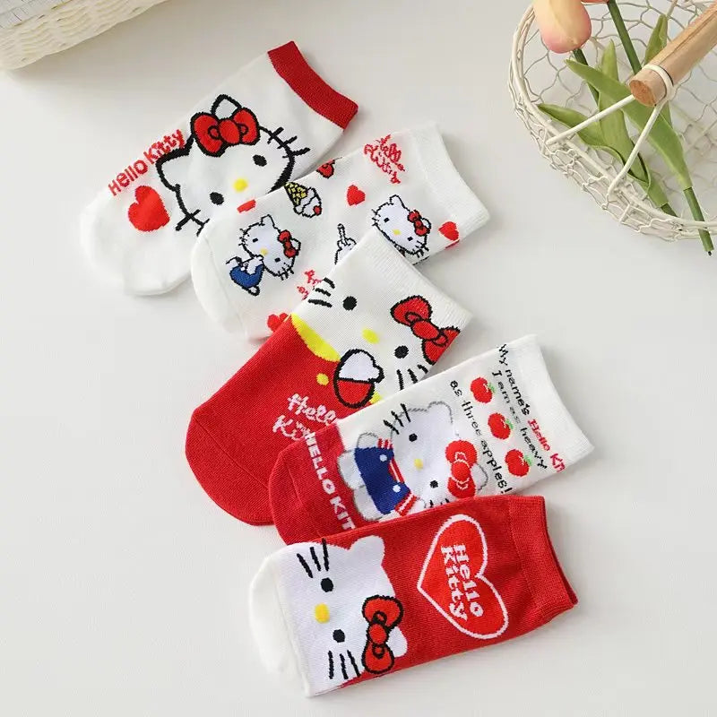 Cartoon Low Tube Cotton Socks Hello Kitty Kawaii Printed Christmas Hose Winter Comfortable Sock Gift for Sweet Girls