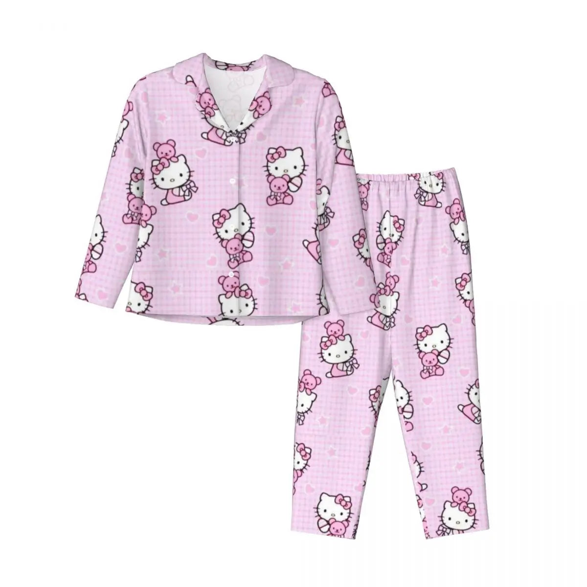 Cute Hello Kitty Women's Pajamas Set 2 Piece Set For Women Casual Long sleeve Suit