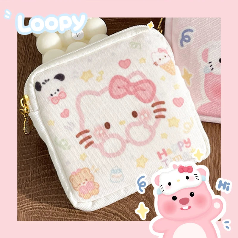 Kawaii Hello Kitty Cartoon Women Tampon Sanitary Napkin Storage Bag Mini Cosmetics Coin Purse Bag Gift