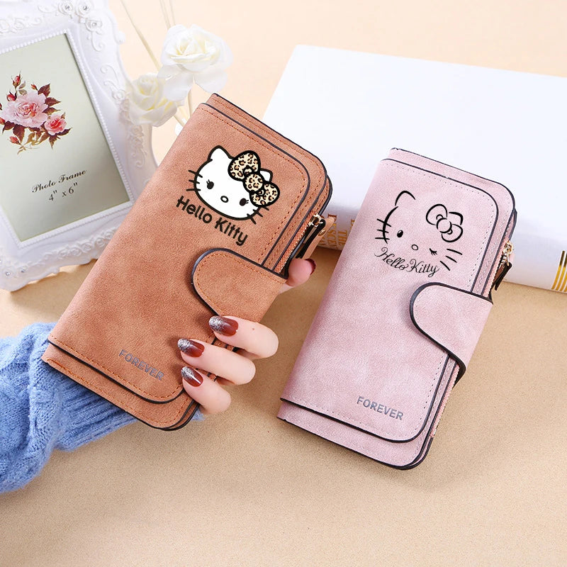 New Hello Kitty Wallet Women Anime Cartoon Fashion Multi-Card Slot Purse  Buckle Nubuck Material Two-color Fabric Wallets Gift