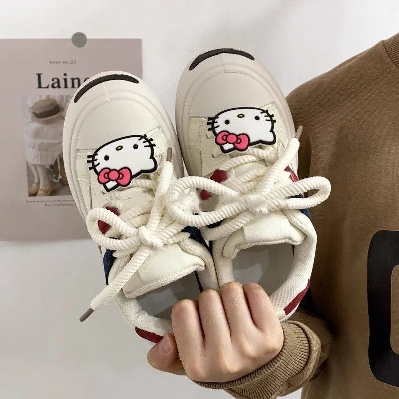 Autumn Big Head White Shoes Women's Thick Bottom Casual Shoes Hello Kitty New Middle School Student Sports Bread Shoes