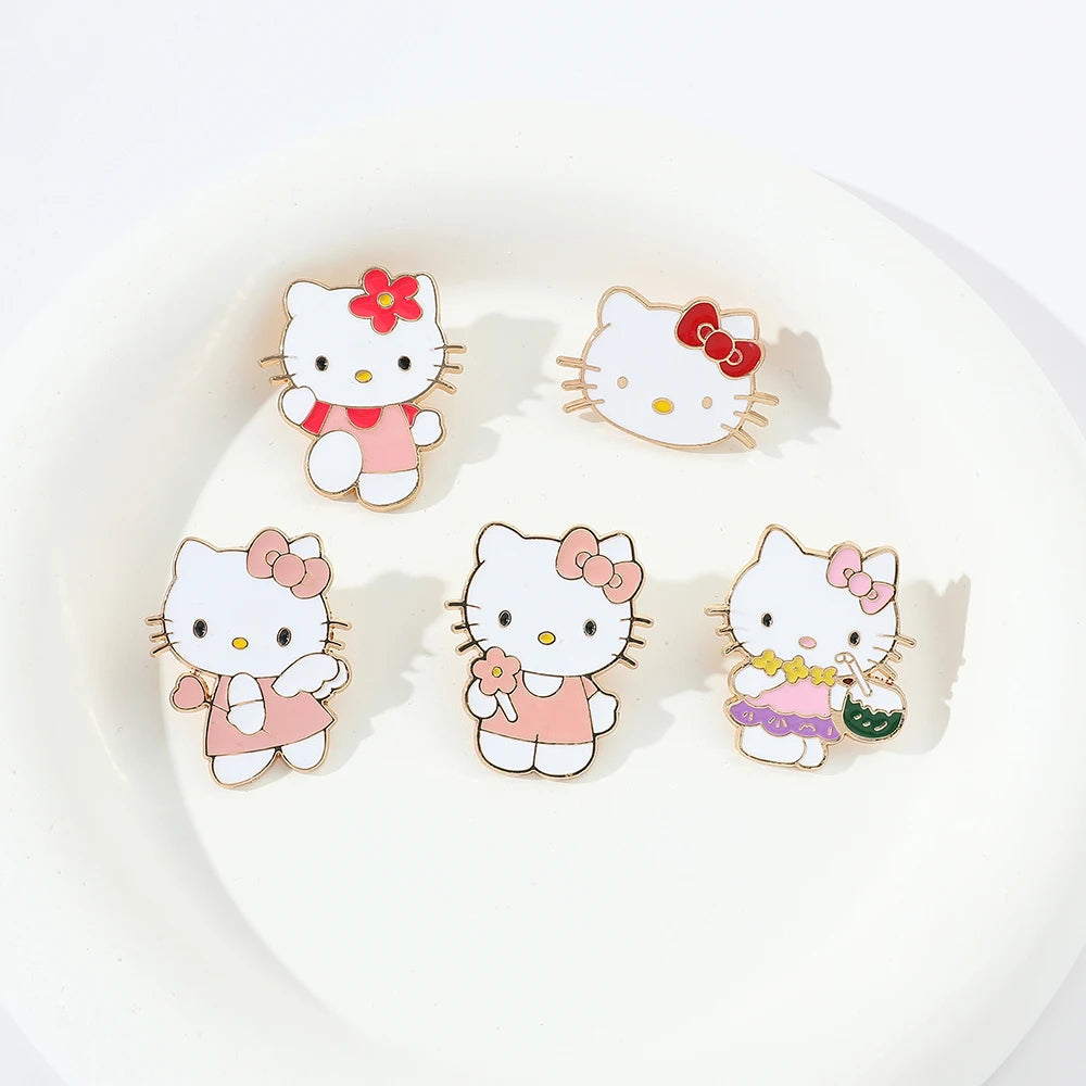 5 Pcs Cartoon Character Brooch Cute Hello Kitty Enamel Pin Backpack Clothing Jewelry Metal Badge Accessories Gift for Friend