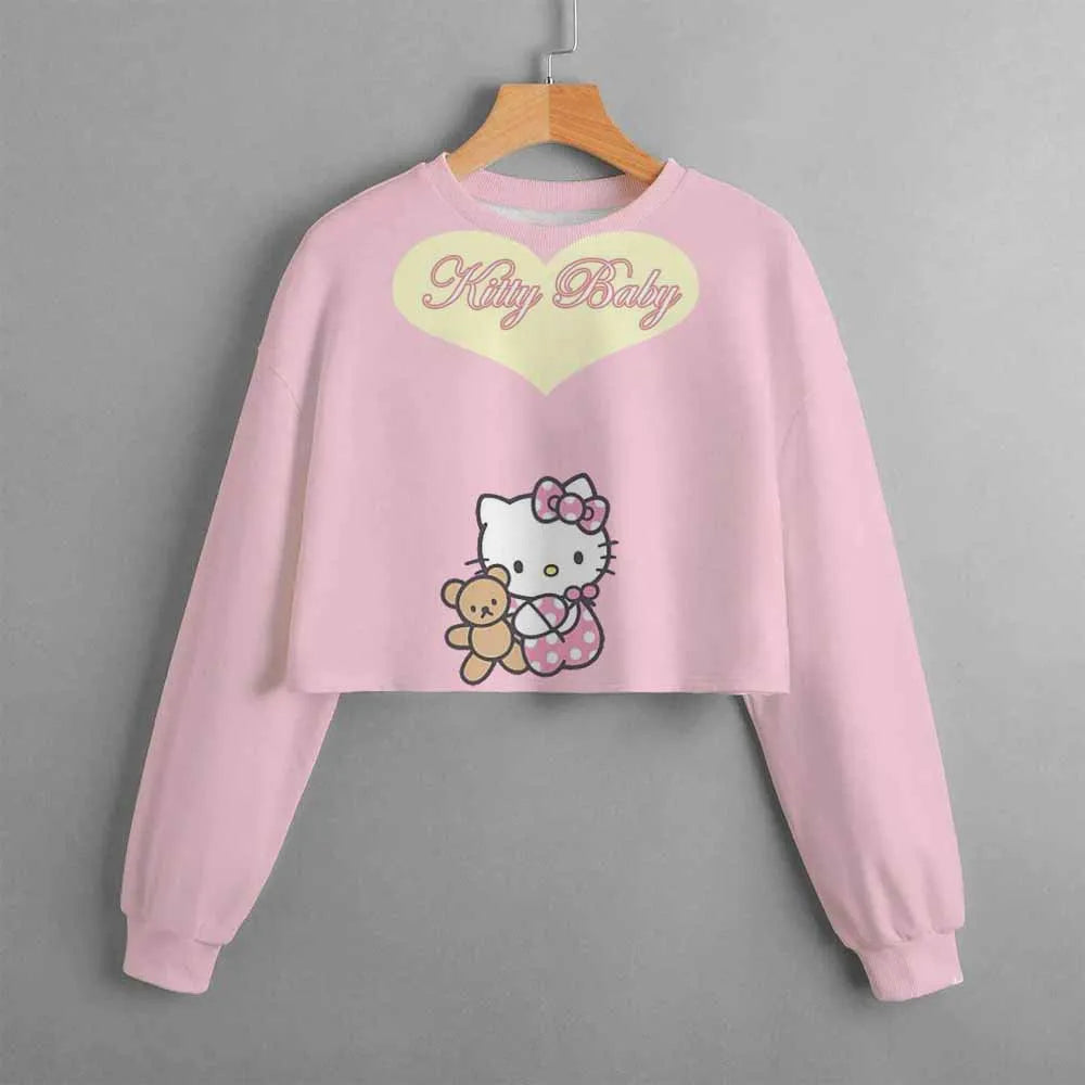 Autumn and winter new Hello Kitty girls short sweater printed hoodie casual cartoon children's clothing comfortable top