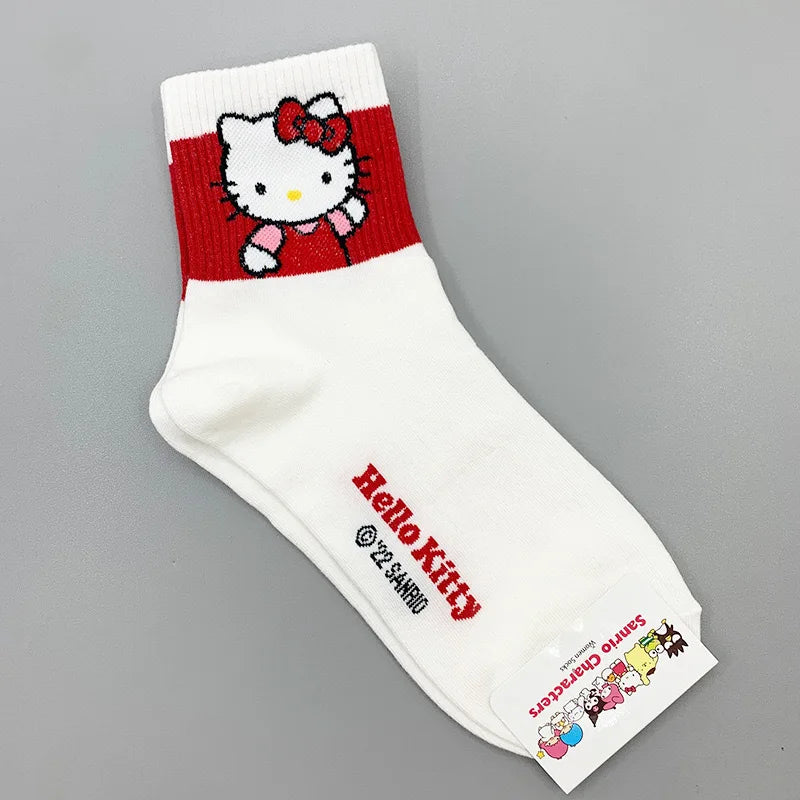 Kawaii Cartoon Hello Kitty Melody Socks for Girls Medium Kuromi Cinnamoroll Cotton Socks White Sock Women Female