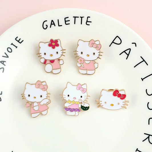 Hello Kitty Cute Kit Cat Lapel Pins for Backpacks Brooches for Women Enamel Pin Gift Fashion Jewelry Accessories