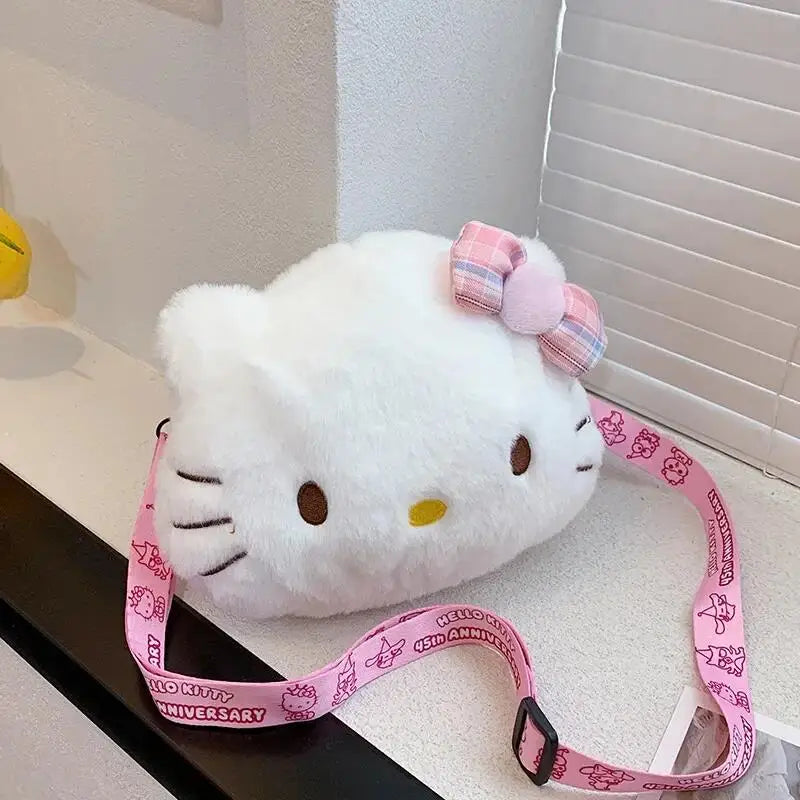 Hello Kitty Plush Shoulder Bag Cute Cartoon Girl & Child Coin Purse Fashion Convenient To Carry Cosmetic Bag Holiday Gifts