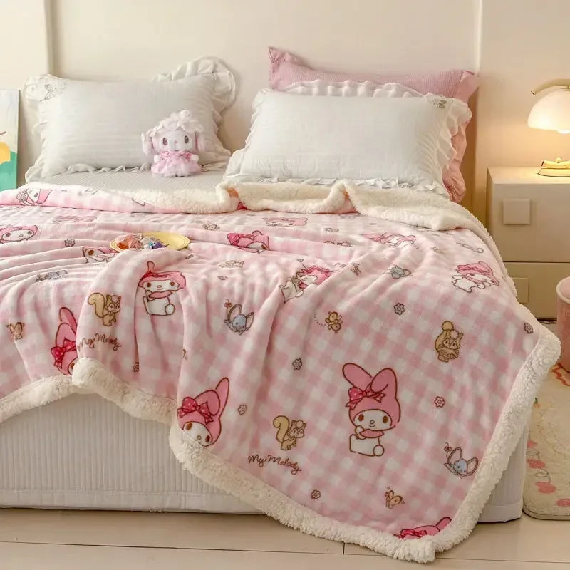 Cinnamoroll My Melody Anime Ins Milk Fleece Blanket Cute Hello Kitty Kawaii Warm Nap Sofa Cover Gifts for Kids