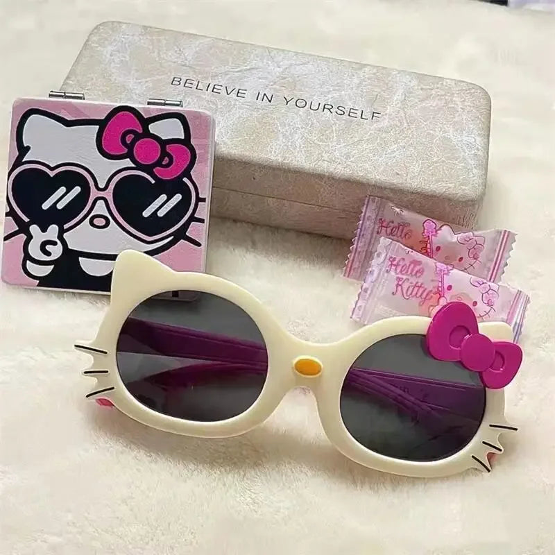 Hello Kitty Portable Sunglasses Cute Anime Cartoon KT Cat Fashion Child Sunshade Sunscreen Cosplay Prop Holiday Gifts