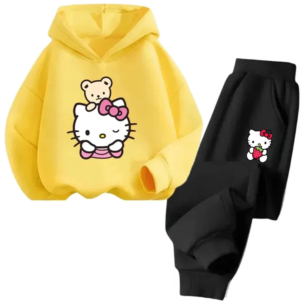 Hello Kitty Boys Girls Hoodie Trousers Set Children's Sweatshirt + Sweatpants Two-piece Fashion Set age 3-12 Kids Autumn Winter