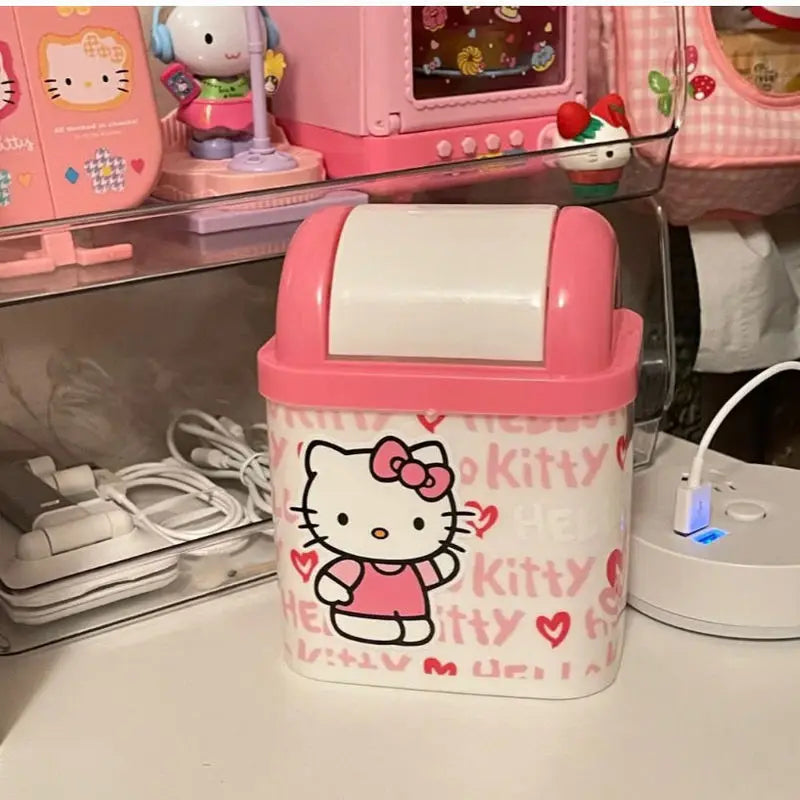 Cute Desktop Can Hello Kitty Trash Kawaii Cartoon Anime Office Living Room Desktop Small Size Trash Storage Toy Girl Gift