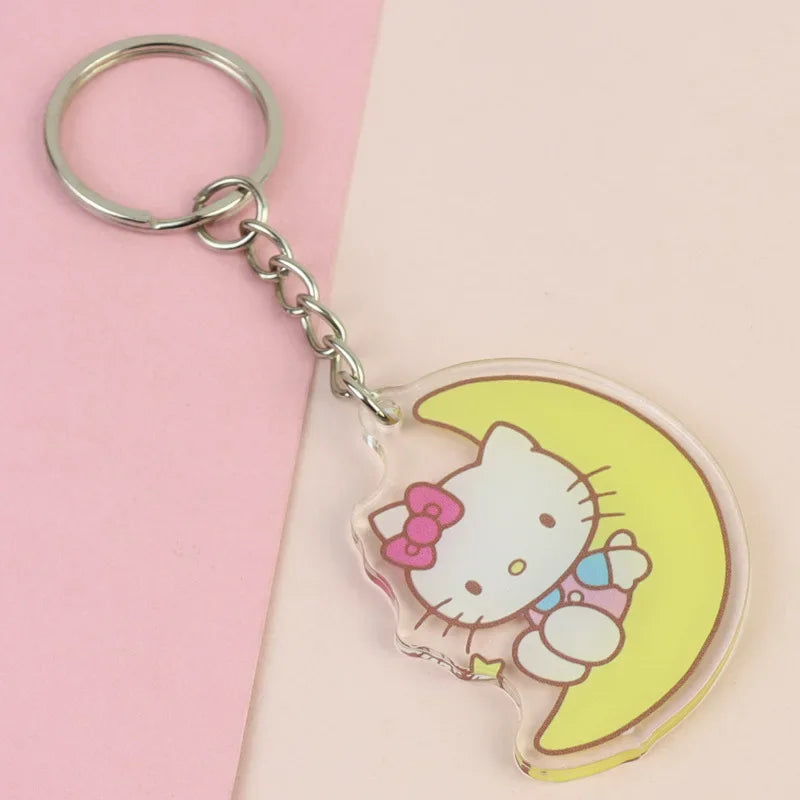 Hello Kitty Acrylic Keyring Anime Peripherals Keychain Accessories Children School Bag Car Key Pendant Girls Birthday Toys Gift