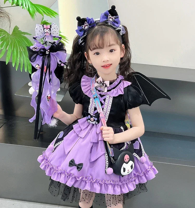 Anime Hello Kitty Kuromi Children's Dress CosPlay Academy Style Pleated Skirt Girl Princess Clothes Girl  Birthday Gift