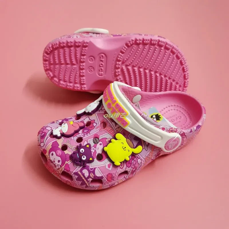 Hello kitty Kuromi Pochacco Melody New Summer Girls Cartoon Children Slippers Non-slip Soft-soled Wrap Toe Sandals Gift