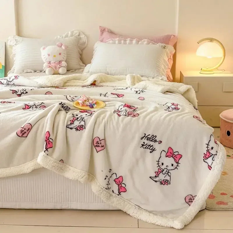 Cinnamoroll My Melody Anime Ins Milk Fleece Blanket Cute Hello Kitty Kawaii Warm Nap Sofa Cover Gifts for Kids