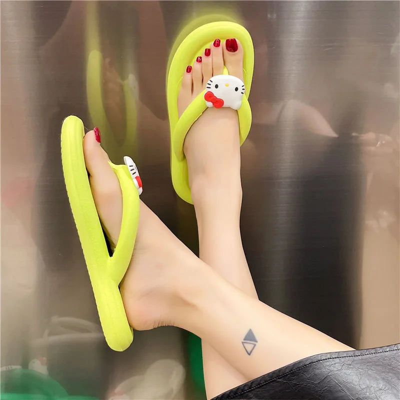 Hello Kitty Non-Slop Slipper Women Cute Cartoon Beach Style Seaside Summer Flip-Flops Kawaii Casual Outdoor Dating Sandal