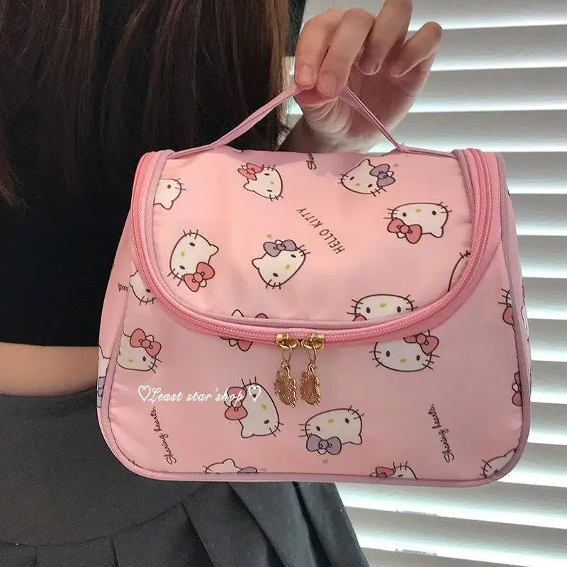 Hello Kittys Cartoon Cosmetic Bag Girl Hand Carry Large Capacity Storage Bag Kawaii Cartoon Travel Portable Toiletry Bag