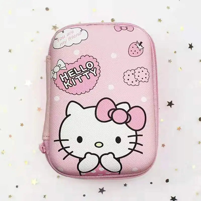 Cartoon Hello Kitty Data Cable Storage Bag Anime Kuromi Portable Charger Earphone Coin Sorting Case Organizer Carry Box