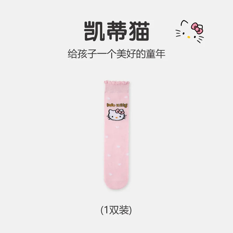 Hello Kitty Knee Long Sock Breathable Thin Sanrio Socks Accessories KT Cat Girl Middle Tube Socks Calf Sock Child Birthday Gift