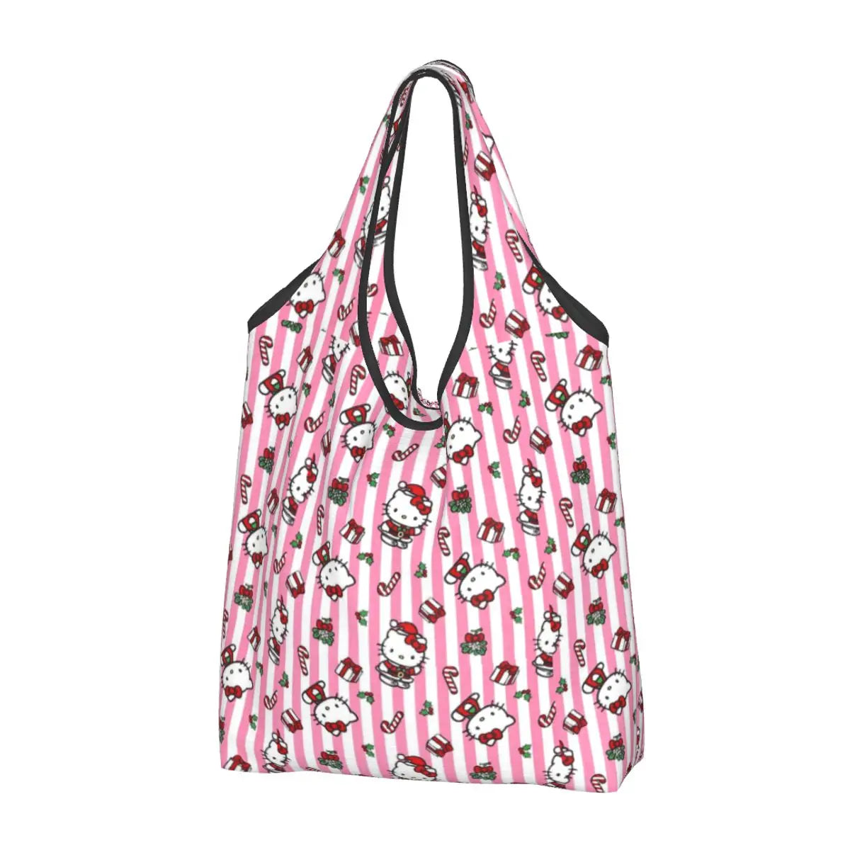 Custom Hello Kitty Groceries Shopping Bag Funny Shopper Shoulder Tote Bags Large Capacity Portable Handbag