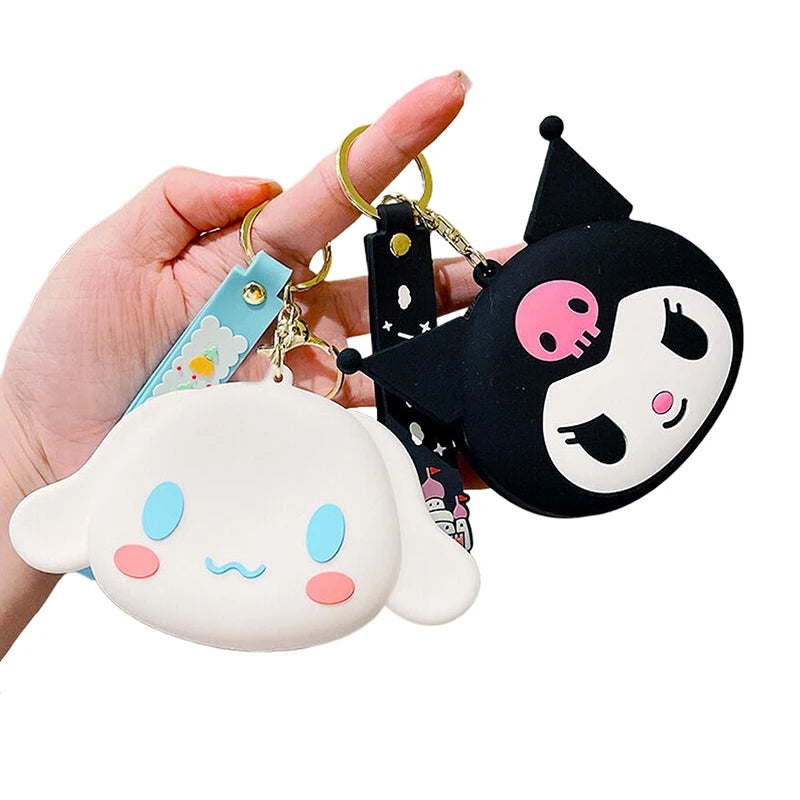 1PCS Kawaii Hello Kitty Kuromi Silicone Coin Purse Cinnamoroll Keychain Wallet Fashion Portable Keyring