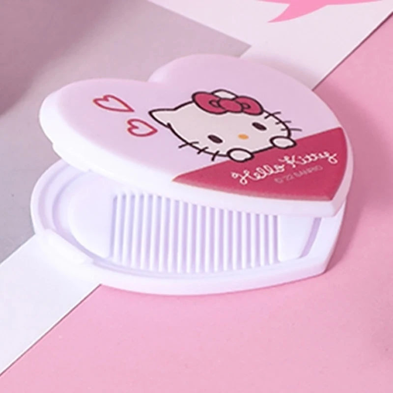 Hello Kitty My Melody Double Sided Folding Mirror Cute Portable Mirror Comb Integrated Mini Makeup Mirror Girl Gifts