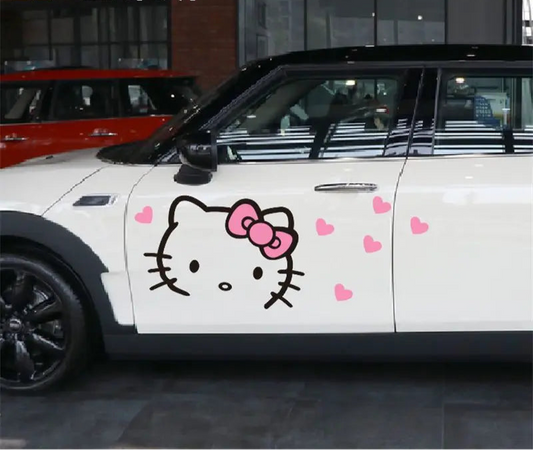 Sanrio Hello Kitty Hood Car Sticker Cartoon Anime Kt Cat Cute Flower Hood Car Body Decoration Cars Door Stickers Diy Toys Gifts