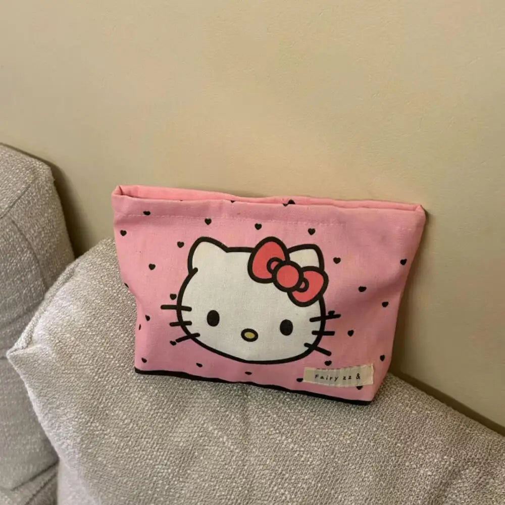 Hello Kitty Pink Sweetheart Cosmetic Bag Cute Kitty Cat Portable Canvas Travel Sundries Storage Bag Large Coin Purse