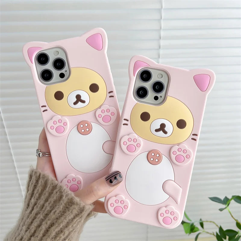 3D Cute Cartoon Pink Bear Soft Silicone Case for iPhone 14 13 11 12 Pro Max Mini XS XR X 6 6s 8 7 Plus 5 5s SE 2020 2022 Cover