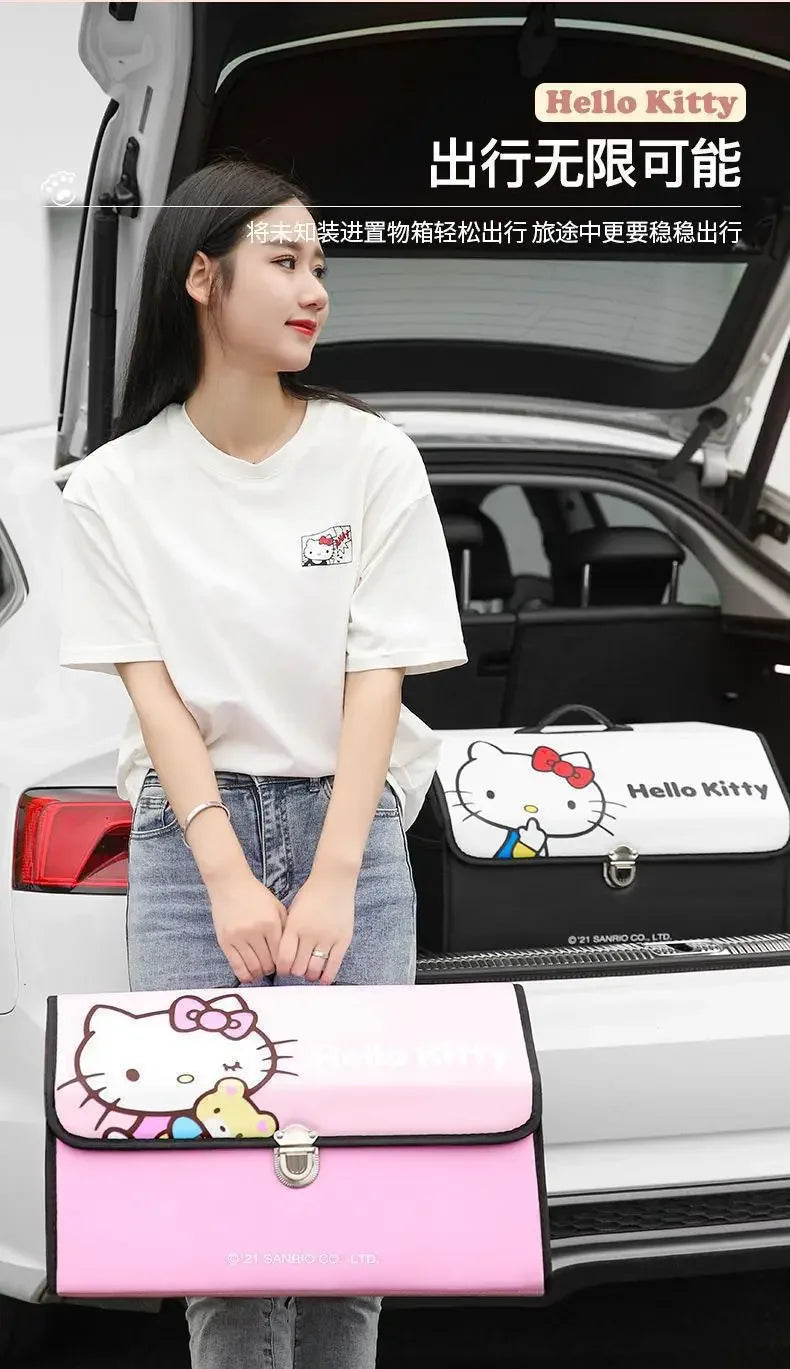 Sanrio Kawaii Hello Kitty Car Trunk Storage Box Anime Cartoon Lovely Fashion Exquisite Creative Waterproof Universal Storage Box