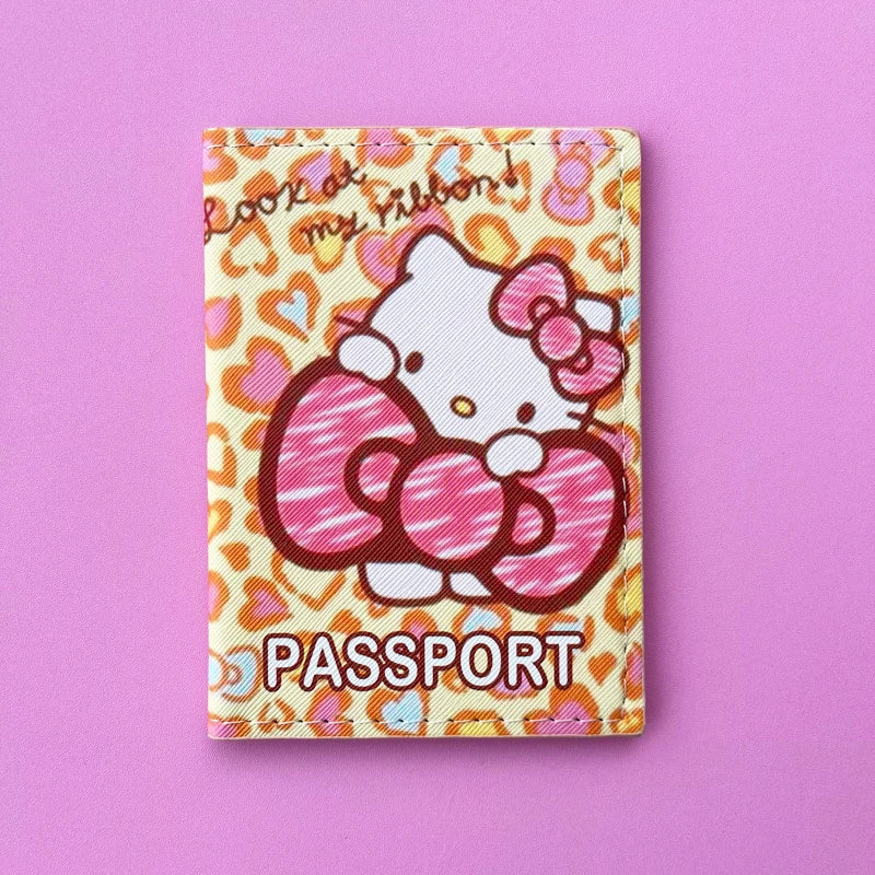 Cartoon HELLO KITTY Travel Passport Cover Wallet Unisex Business Multifunction Credit Card Purse Women's Organizer Passport Case