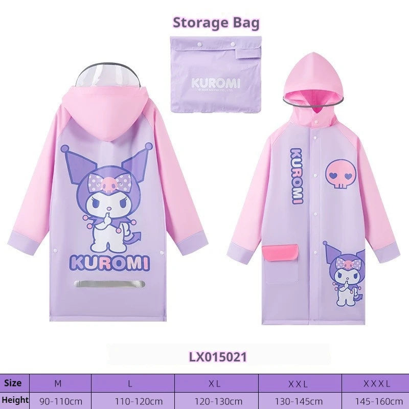 Hello Kitty Kuromi Cinnamoroll Cute Anime Children Raincoats For Boys And Girls Waterproof Large Raincoat Creative Gifts