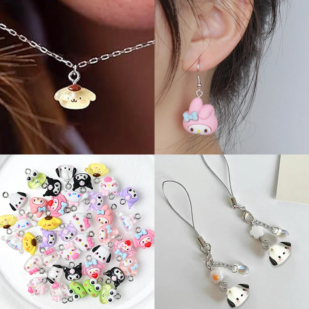 10/35/50Pcs Kawaii Nail Charms Funny Cute Hellokitty/Kuromi/Melody Charms Pendant for DIY Earring Keychain Jewelry Making