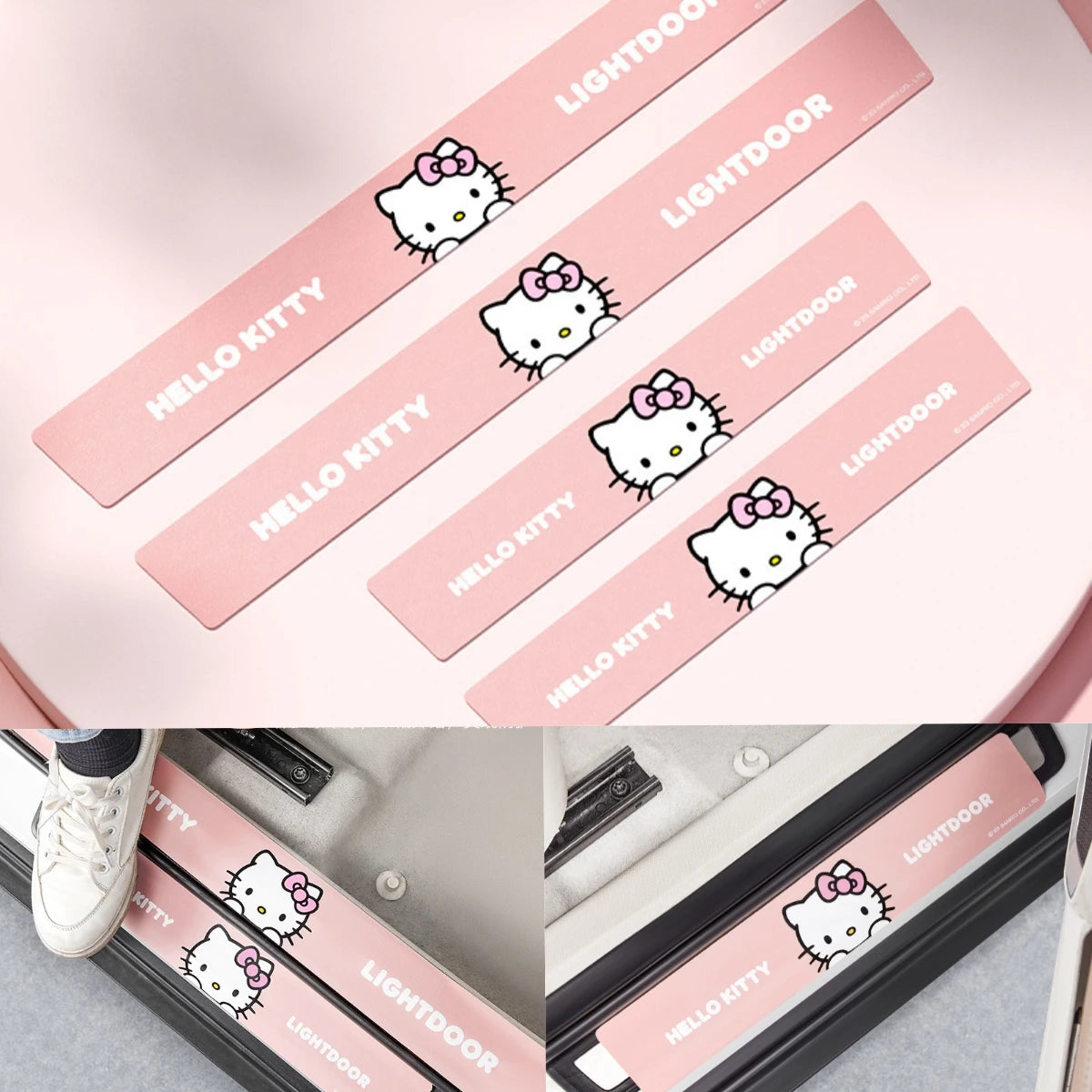 Kawaii Sanrio Car Door Sill Protection Strip Anti-Pedal Wear-Resistant Pu Cartoon Hello Kitty Cute Car Decoration Accessories