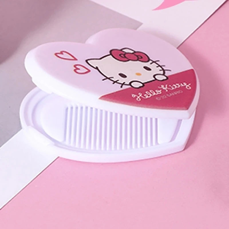 Hello Kitty My Melody Double Sided Folding Mirror Cute Portable Mirror Comb Integrated Mini Makeup Mirror Girl Gifts