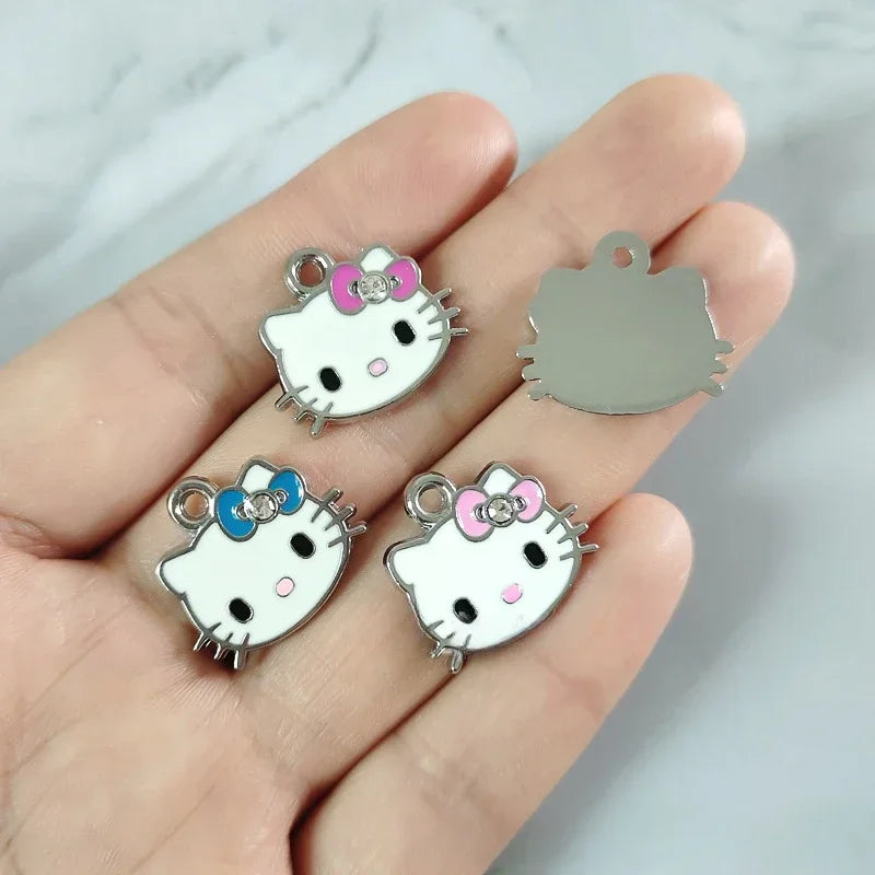 5pcs Hello Kitty Alloy Pendant Charms DIY Jewelry Accessories for Bracelet Rose Pink Blue Kt Metal Charms Handmade Supplies