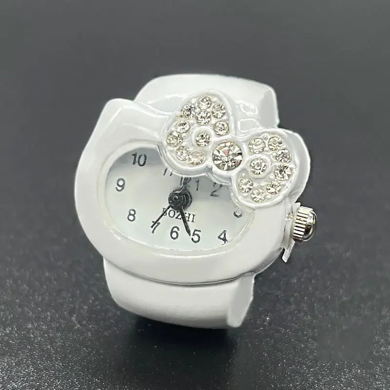 Hello Kitty Watch Ring, Cute Kt Cat Bow, Rhinestone Clock Ring, Girls Jewelry, Kids Gifts, Kawaii Toys