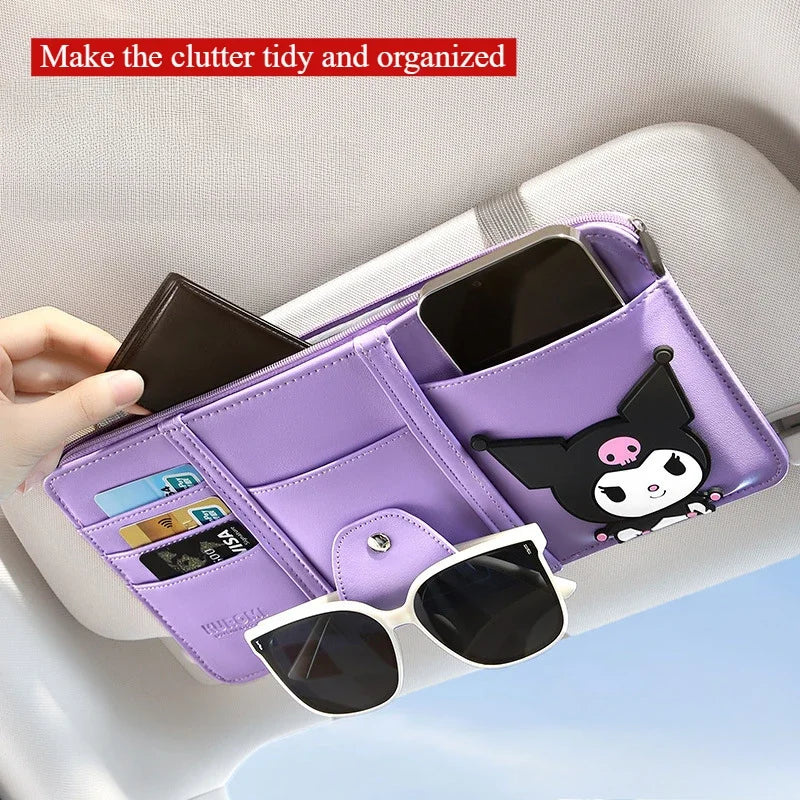 Hello Kitty Car Glasses Clip Sun Visor Storage Folder Kuromi Multifunction Vehicle Mounted Sunglasses Clip ID Holder